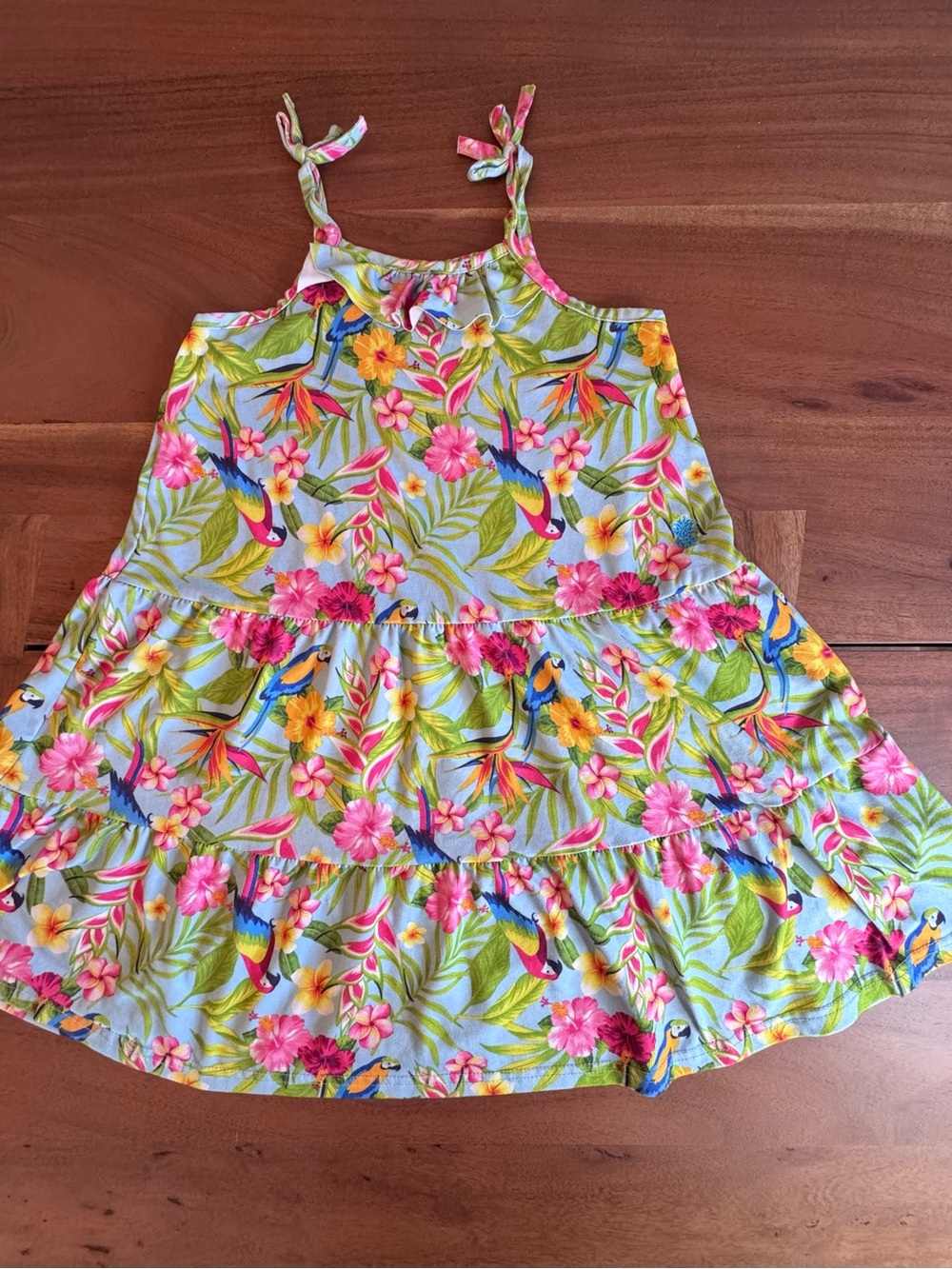 Tommy Bahama Girls Tropical Floral Parrot Tiered Sundress